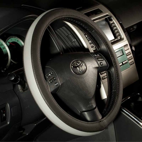 Κάλυμμα Τιμονιού Αυτοκινήτου Otom Easy-Fit Δερματίνη Μαύρο - Γκρι Medium 37-39cm F-61