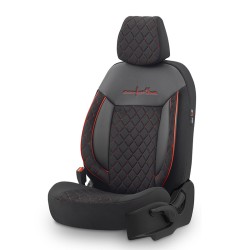 Καλύμματα Αυτοκινήτου Otom Comfortline VIP Design Universal Sued / Rachel / Δερματίνη Καπιτονέ Σετ Εμπρός / Πίσω 11 Τεμαχίων Μαύρο Με Κόκκινο Κέντημα CMV-231