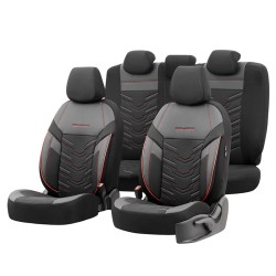 Καλύμματα Αυτοκινήτου Otom Reflective Design Universal Jacquard / Rachel / Δερματίνη Σετ Εμπρός / Πίσω 11 Τεμαχίων Μαύρο Με Κόκκινη Ραφή RFL-2601
