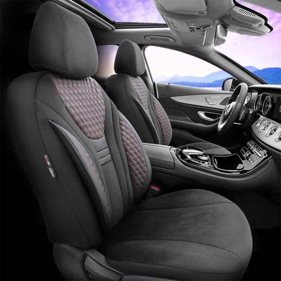Καλύμματα Αυτοκινήτου Otom Infinity Design Universal Sued / Δερματίνη Καπιτονέ / Rachel Σετ Εμπρός / Πίσω 11 Τεμαχίων Μαύρο Με Κόκκινη Ραφή INF-2002