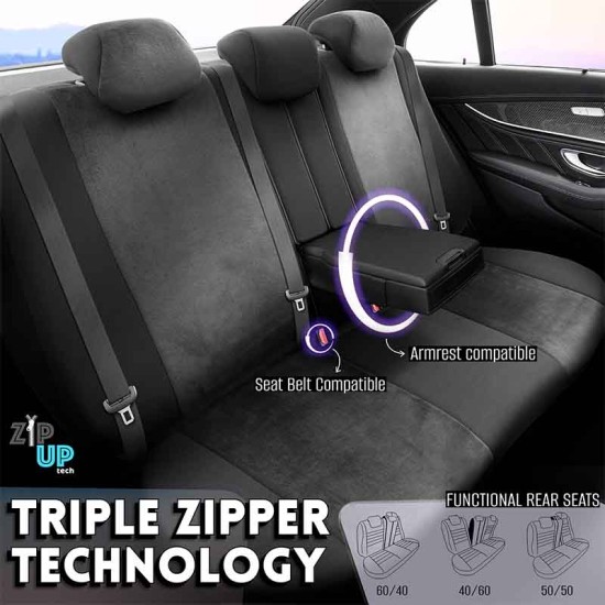 Καλύμματα Αυτοκινήτου Otom Infinity Design Universal Sued / Δερματίνη Καπιτονέ / Rachel Σετ Εμπρός / Πίσω 11 Τεμαχίων Μαύρο Με Κόκκινη Ραφή INF-2002