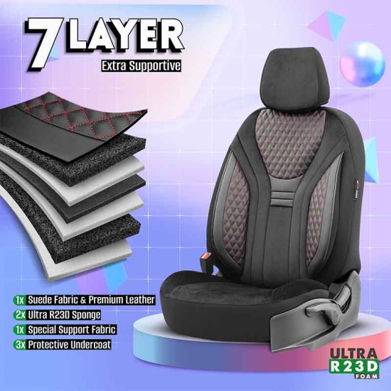 Καλύμματα Αυτοκινήτου Otom Infinity Design Universal Sued / Δερματίνη Καπιτονέ / Rachel Σετ Εμπρός / Πίσω 11 Τεμαχίων Μαύρο Με Κόκκινη Ραφή INF-2002