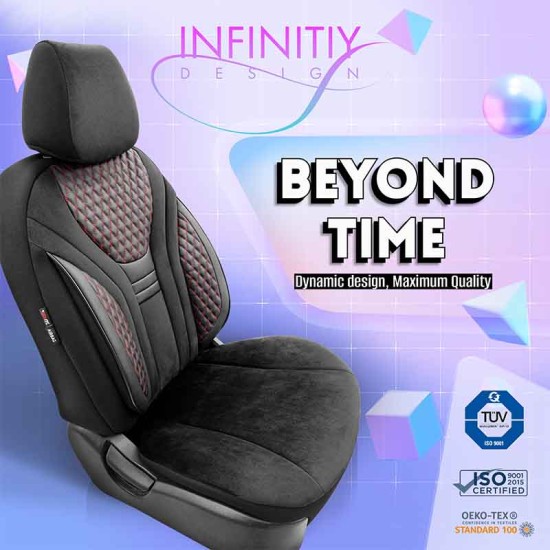 Καλύμματα Αυτοκινήτου Otom Infinity Design Universal Sued / Δερματίνη Καπιτονέ / Rachel Σετ Εμπρός / Πίσω 11 Τεμαχίων Μαύρο Με Κόκκινη Ραφή INF-2002
