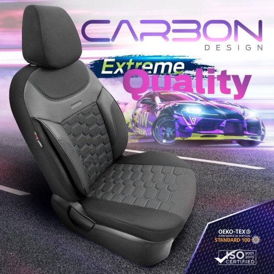 Καλύμματα Αυτοκινήτου Carbon Design Universal Jacquard / Rachel / Δερματίνη Σετ Εμπρός / Πίσω 11 Τεμαχίων Μαύρο - Γκρι CRB-3401