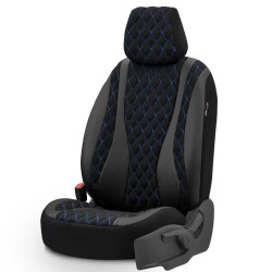 Καλύμματα Αυτοκινήτου Otom Emperor Design Universal Sued / Rachel / Δερματίνη Καπιτονέ Σετ Εμπρός / Πίσω 11 Τεμαχίων Μαύρο Με Μπλε Κέντημα EMP-603