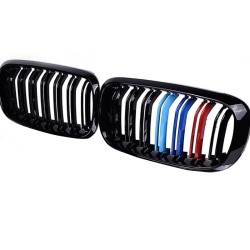 Καρδιές Μάσκας Για Bmw X5 F15 / X6 F16 13-18 M4 Look Με Διπλή Γρίλια Tri-Color Μαύρο Γυαλιστερό 2 Τεμάχια