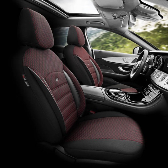 Καλύμματα Αυτοκινήτου Otom Sport Plus Design Universal Βαμβακερό Ύφασμα / Rachel / Δερματίνη Σετ Εμπρός / Πίσω 11 Τεμαχίων Μαύρο Με Μπορντό SPTPLS-103