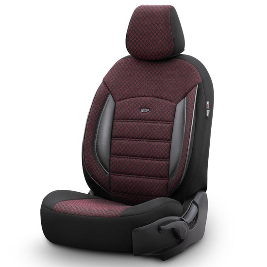 Καλύμματα Αυτοκινήτου Otom Sport Plus Design Universal Βαμβακερό Ύφασμα / Rachel / Δερματίνη Σετ Εμπρός / Πίσω 11 Τεμαχίων Μαύρο Με Μπορντό SPTPLS-103