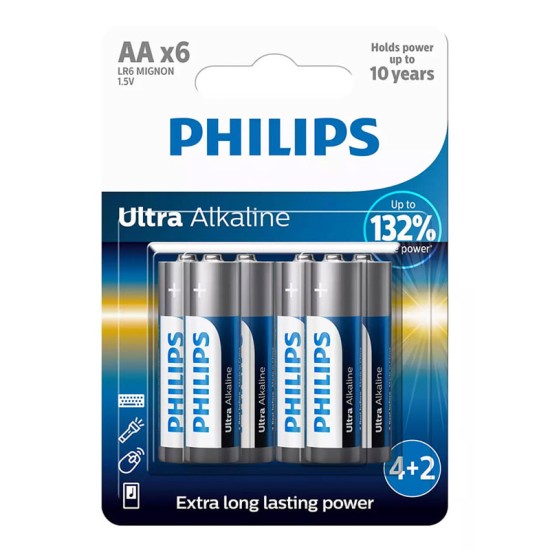 Αλκαλικές Ultra Μπαταρίες ΑΑ LR6 1,5V Philips 6 Τεμάχια