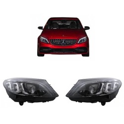 Μπροστινά Φανάρια Set Για Mercedes-Benz C-Class W205 14-18 Led Upgrade Σε Multibeam Full Led DRL Μαύρα Με Μοτέρ Carner