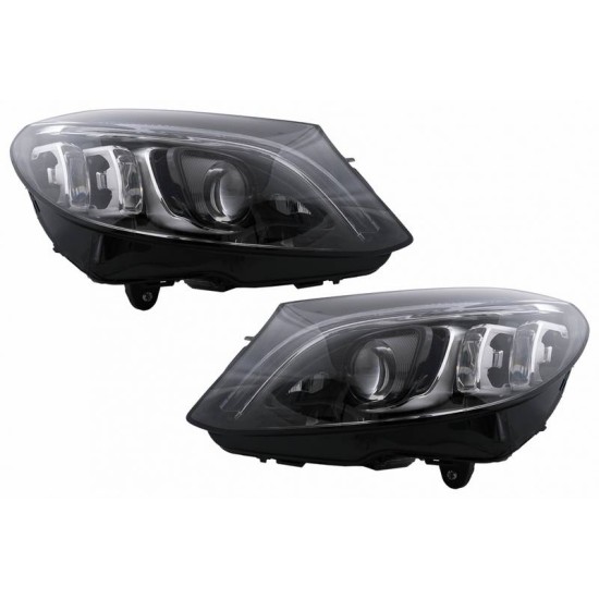 Μπροστινά Φανάρια Set Για Mercedes-Benz C-Class W205 14-18 Led Upgrade Σε Multibeam Full Led DRL Μαύρα Με Μοτέρ Carner