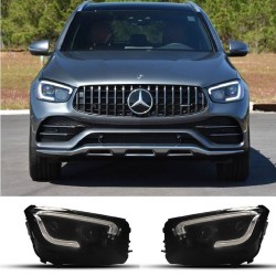 Μπροστινά Φανάρια Set Για Mercedes-Benz GLC C253/X253 Upgrade Σε Facelift Look 2020-2021 Μαύρα Full Led DRL Με Μοτέρ Carner