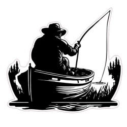 Αυτοκόλλητο Σήμα Αυτοκινήτου ''Ψαράς σε Βαρκάκι'' 10cm x 9cm Μαύρο 1 Τεμάχιο