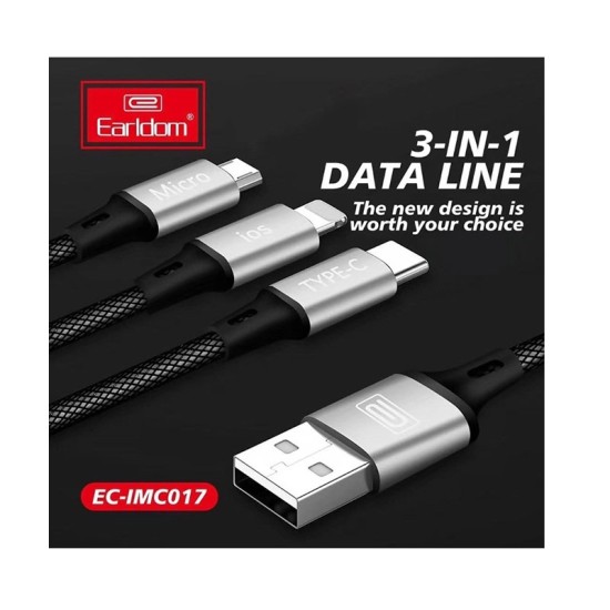Καλώδιο Φόρτισης Και Μεταφοράς Δεδομένων USB Earldom EC-IMC017 3 In 1 Carbon 1.2m 1 Τεμάχιο