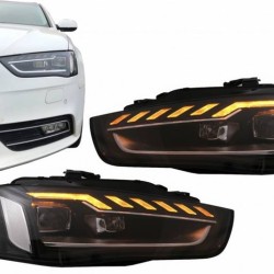 Μπροστινά Φανάρια Set Για Audi A4 B8.5 Facelift (2012-2015) Μαύρα A4 B9.5 Design OEM Xenon Upgrade Σε Full Led & Dynamic Led Φλας Carner