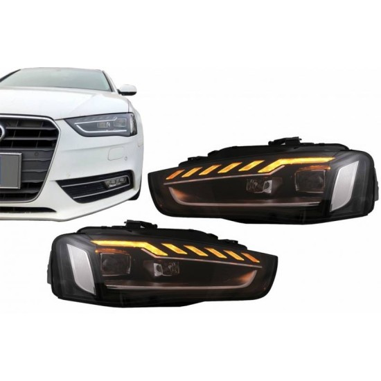 Μπροστινά Φανάρια Set Για Audi A4 B8.5 Facelift (2012-2015) Μαύρα A4 B9.5 Design OEM Xenon Upgrade Σε Full Led & Dynamic Led Φλας Carner