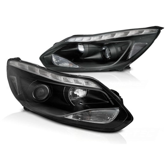 Μπροστινά Φανάρια Set Για Ford Focus 11-14 Led Μαύρα H1/H7 Με Μοτέρ Depo
