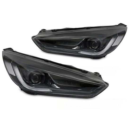 Μπροστινά Φανάρια Set Για Ford Focus MK3 15-18 TRU DRL Led Lights & Dynamic Led Signal Black H7/H7 Χωρίς Μοτέρ JunYan