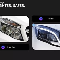 Μπροστινά Φανάρια Set Για Mercedes-Benz GLA X156 14-17 Upgrade Σε Facelift Look Μαύρα Full Led DRL Με Μοτέρ Carner