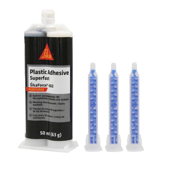 Κόλλα Επισκευής Πλαστικών Sika Sikaforce-302 Με 3 Μύτες 50ml Μαύρη 761322