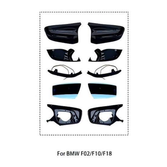 Καθρέφτες Αναβάθμισης Για Bmw 5 F10 / F11 LCI (Facelift), 6 F06, F12, F13, 7 F02, F03, F04, 14-18 Facelift Look Γυαλιστερό Μαύρο