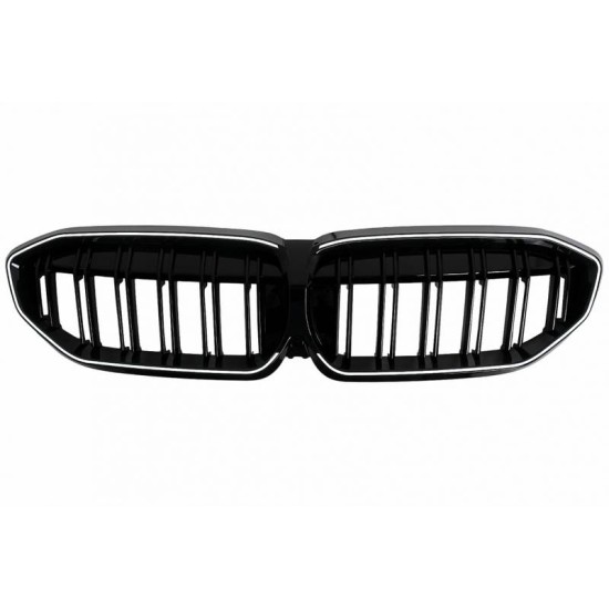 Καρδιές Μάσκας Για Bmw 3 G20 / G21 19-22 M4 Look Με LED Διπλή Γρίλια Μαύρο Γυαλιστερό Με 1 Τεμάχιο