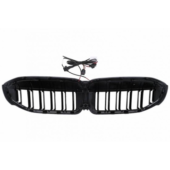 Καρδιές Μάσκας Για Bmw 3 G20 / G21 19-22 M4 Look Με LED Διπλή Γρίλια Μαύρο Γυαλιστερό Με 1 Τεμάχιο