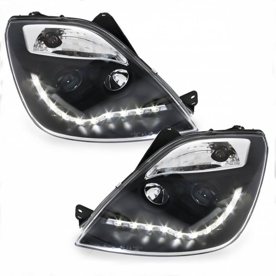 Μπροστινά Φανάρια Set Για Ford Fiesta 02-05 DRL Μαύρα H1/H1 Με Μοτέρ JunYan