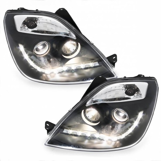 Μπροστινά Φανάρια Set Για Ford Fiesta 02-05 DRL Μαύρα H1/H1 Με Μοτέρ JunYan