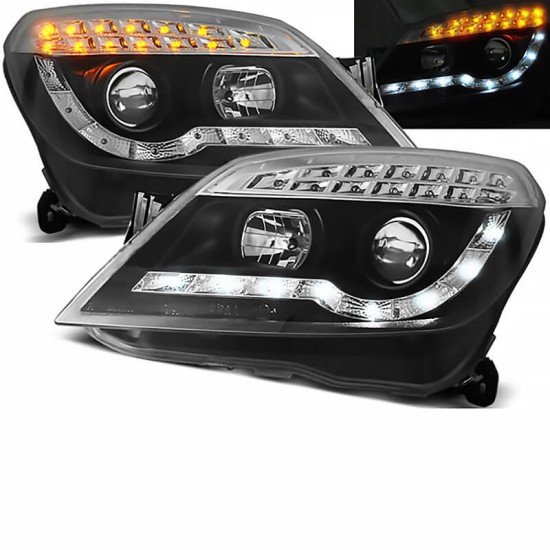 Μπροστινά Φανάρια Set Για Opel Astra H 04-09 DRL & Led Φλας Μαύρα H1/H1 Manual JunYan