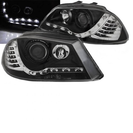 Μπροστινά Φανάρια Set Για Seat Ibiza 6L 02-08 DRL & Led Φλας Μαύρα H1/H1 Junyan