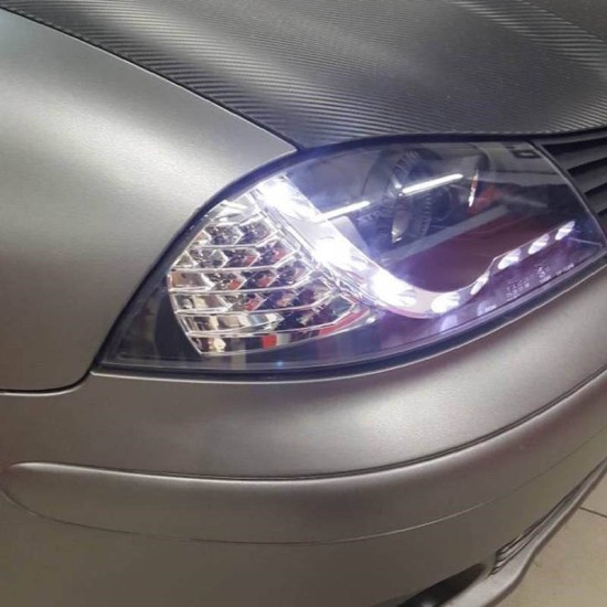 Μπροστινά Φανάρια Set Για Seat Ibiza 6L 02-08 DRL & Led Φλας Μαύρα H1/H1 Junyan