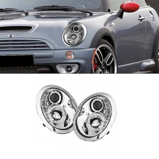 Μπροστινά Φανάρια Set Για Mini Cooper (R50/52/53) 01-06 DRL Χρωμίου H1/H1 Με Μοτέρ Sonarr