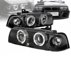 Μπροστινά Φανάρια Set Για Bmw 3 E36 90-99 Sedan / Compact / Touring Angel Eyes & Led Μαύρα H1/H1 Sonar