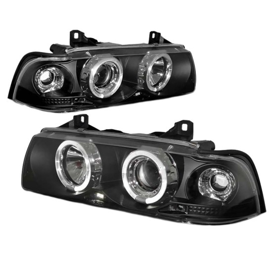 Μπροστινά Φανάρια Set Για Bmw 3 E36 90-99 Sedan / Compact / Touring Angel Eyes & Led Μαύρα H1/H1 Sonar