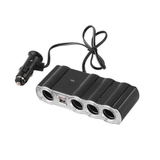 Προέκταση Αναπτήρα In-Car Wf-4008 Τετραπλή 12/24V Με 2 USB 1 Τεμάχιο