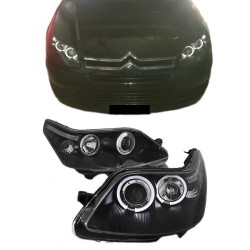 Μπροστινά Φανάρια Set Για Citroen C4 04-10 Angel Eyes Μαύρα H1/H1 Manual Sonar