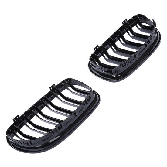 Καρδιές Μάσκας Για Bmw 3 E90 /E91 08-11 M4 Look Με Διπλή Γρίλια Μαύρο Γυαλιστερό 2 Τεμάχια