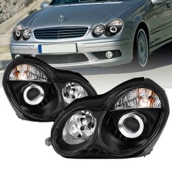 Μπροστινά Φανάρια Set Για Mercedes-Benz C-Class W203 00-07 Projectors Μαύρα H7/H7 Με Ρυθμιστή Αέρος Eagle Eyes