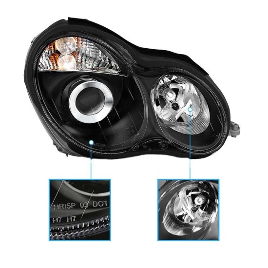 Μπροστινά Φανάρια Set Για Mercedes-Benz C-Class W203 00-07 Projectors Μαύρα H7/H7 Με Ρυθμιστή Αέρος Eagle Eyes