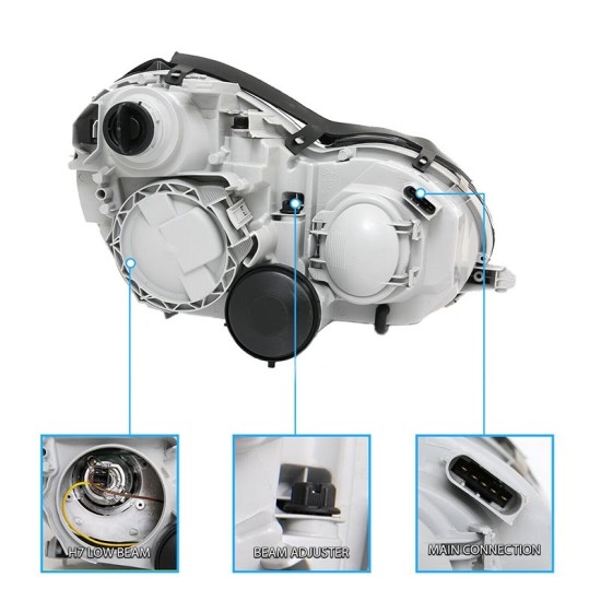 Μπροστινά Φανάρια Set Για Mercedes-Benz C-Class W203 00-07 Projectors Μαύρα H7/H7 Με Ρυθμιστή Αέρος Eagle Eyes