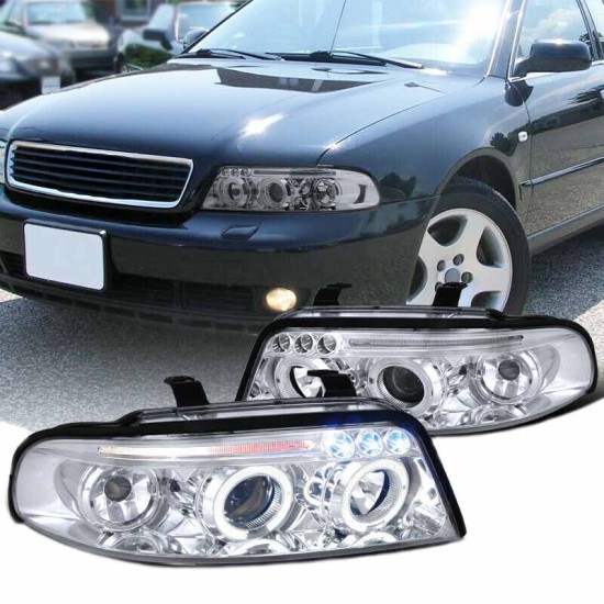 Μπροστινά Φανάρια Set Για Audi A4 B5 94-98 Angel Eyes & Led Χρωμίου H1/H1 Junyan