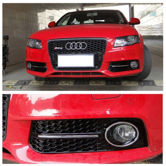 Δίχτυ Προφυλακτήρα Εμπρός Πλαινό Για Audi A4 B8 08-11 RS Look Γυαλιστερό Μαύρο / Χρώμιο Αριστερό & Δεξί 2 Τεμάχια