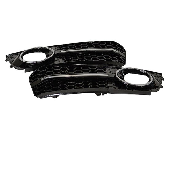 Δίχτυ Προφυλακτήρα Εμπρός Πλαινό Για Audi A4 B8 08-11 RS Look Γυαλιστερό Μαύρο / Χρώμιο Αριστερό & Δεξί 2 Τεμάχια