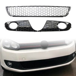 Δίχτυ Προφυλακτήρα Εμπρός Πλαινό Δεξί - Αριστερό & Μεσαίο Για VW Golf VI (6) 08-13 GTI Look Για Απλή Έκδοση Με Τρύπα Προβολέα Σετ 3 Τεμάχια