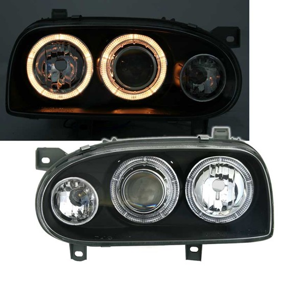 Μπροστινά Φανάρια Set Για Vw Golf 3 92-98 Angel Eyes Μαύρα H7/H7 Depo