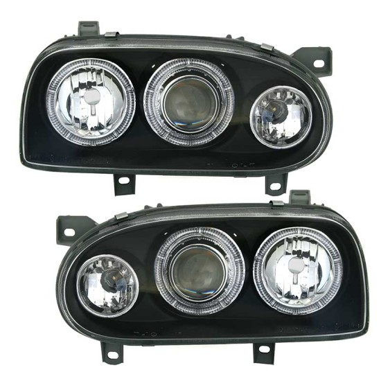 Μπροστινά Φανάρια Set Για Vw Golf 3 92-98 Angel Eyes Μαύρα H7/H7 Depo