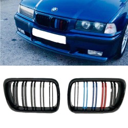 Καρδιές Μάσκας Για Bmw 3 E36 96-99 M4 Look Με Διπλή Γρίλια Tri-color / Μαύρο Γυαλιστερό 2 Τεμάχια Καρδιές Μάσκας Για Bmw 3 E36 96-99 M4 Look Με Διπλή Γρίλια Tri-color / Μαύρο Γυαλιστερό 2 Τεμάχια