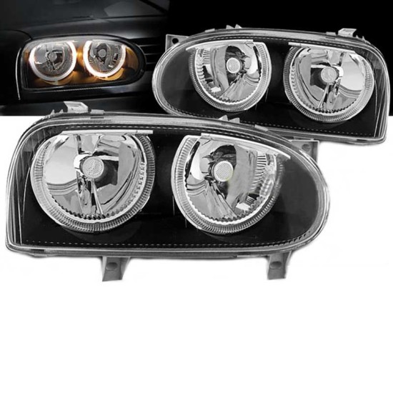 Μπροστινά Φανάρια Set Για Vw Golf 3 92-98 Angel Eyes Μαύρα H7/H7 Depo