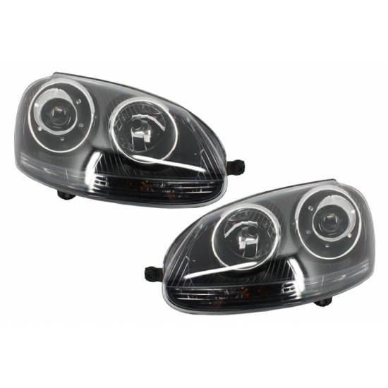 Μπροστινά Φανάρια Set Για Vw Golf V (5) 03-08 Projectors GTI / R32 Look Μαύρα H7/H7 Με Μοτέρ & E-Mark Carner